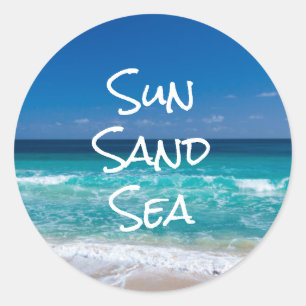 Sticker Rond Soleil Sable Mer Plage Tropicale Eau Turquoise