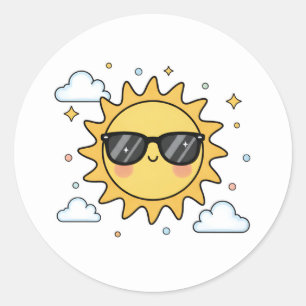 Sticker Rond Soleil Souriant de Dessin Animé Mignon - Soleils K