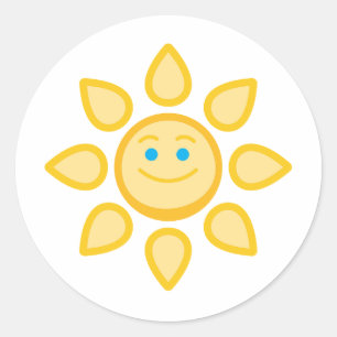 Sticker Rond Soleil souriant, visage joyeux