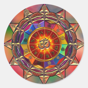 Sticker Rond Soleil Symbolique Or Mandala