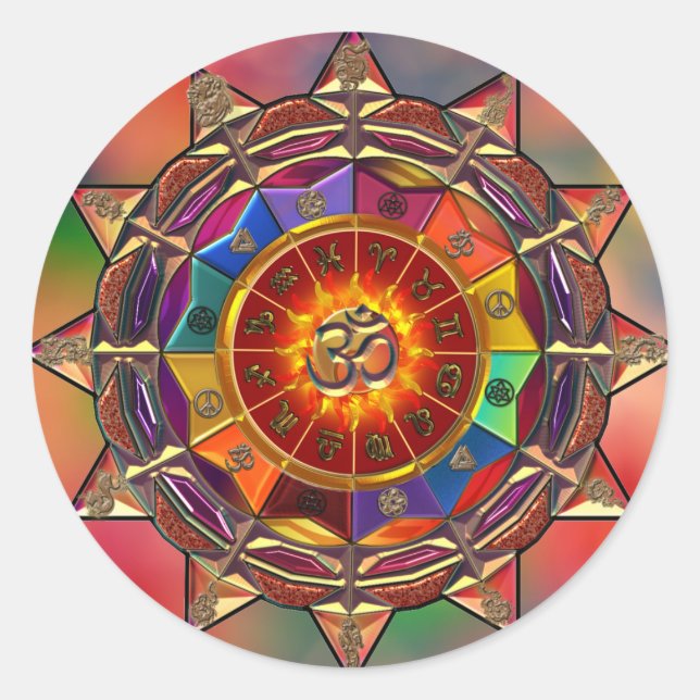 Sticker Rond Soleil Symbolique Or Mandala (Devant)