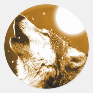 Sticker Rond Solely Wolf Howling at Moon