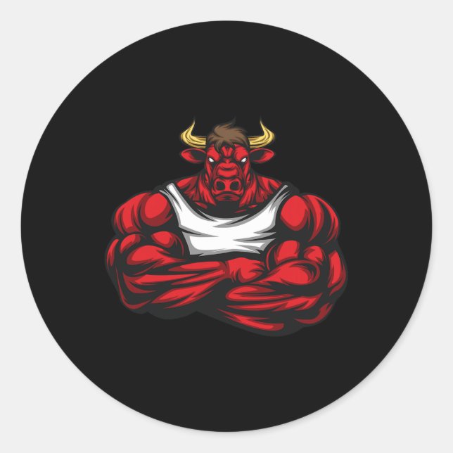 Sticker Rond Solide comme Bull Bodybuilding (Devant)