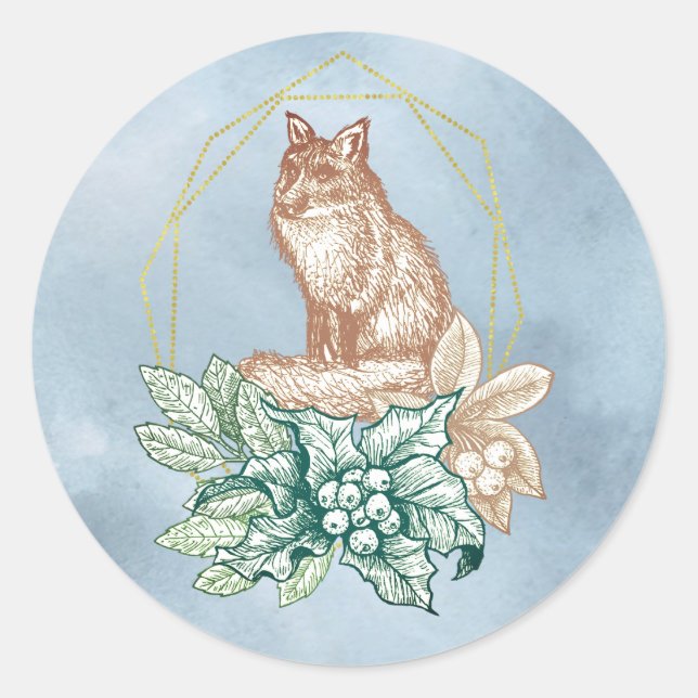 Sticker Rond Solstice d'hiver renard floral (Devant)
