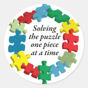 Sticker Rond Solution de l'autocollant blanc de puzzle…