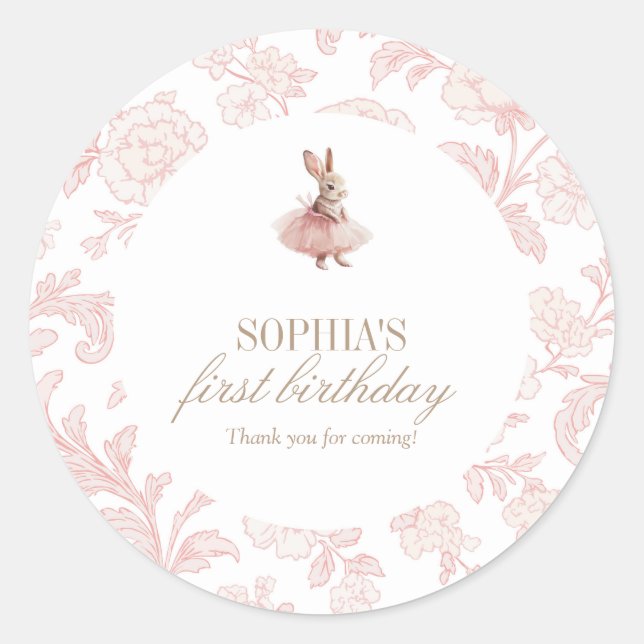 Sticker Rond Some Bunny Birthday Pink Bunny Party (Devant)