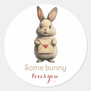 Sticker Rond Some Bunny Loves You avec Lettre d'Amour