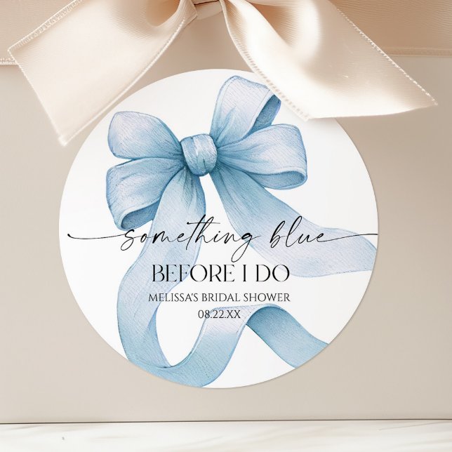 Sticker Rond Something Blue Before I Do Blue Bow Baby Shower (Créateur téléchargé)