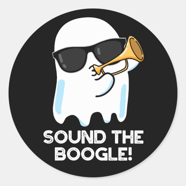 Sticker Rond Son Boogle Funny Ghost Bugle Pun Dark BG (Devant)