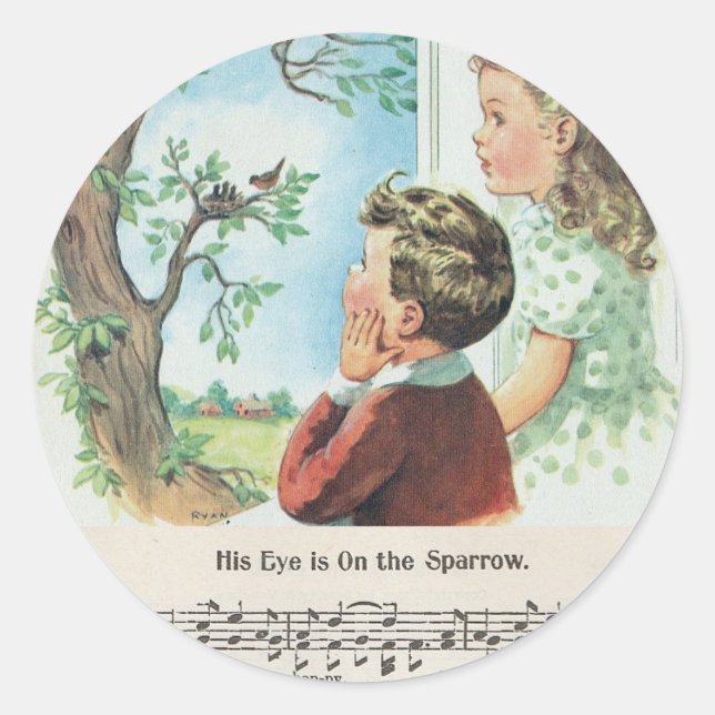 Sticker Rond Son Oeil Est Sur L'Autocollant Sparrow (Devant)