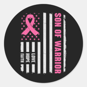 Sticker Rond Son Of Warrior American Flag Breast Cancer Awarene