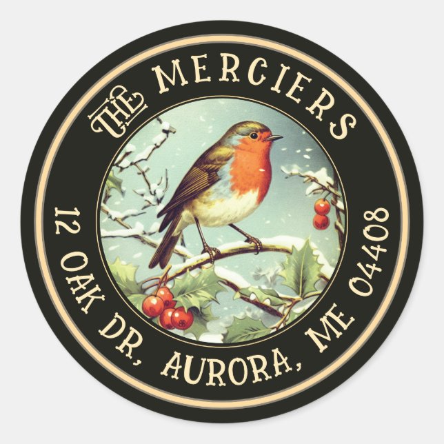 Sticker Rond Songbird Metallic Gold Black Adresse de retour (Devant)