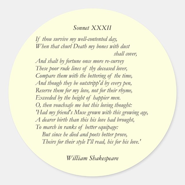 Sticker Rond Sonnet # 32 par William Shakespeare (Devant)