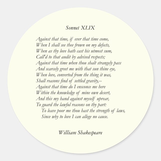 Sticker Rond Sonnet # 49 par William Shakespeare (Devant)