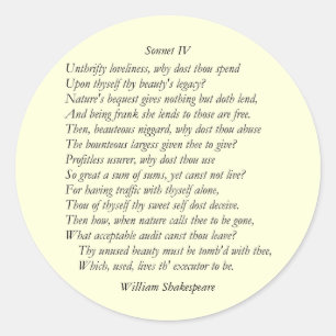 Sticker Rond Sonnet # 4 par William Shakespeare
