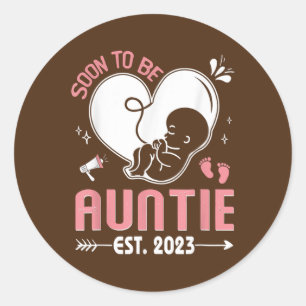 Sticker Rond Soon to be Auntie 2023 Baby Reveal Maman Pregnancy
