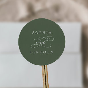 Sticker Rond SOPHIA Bois Olive Green Mariage Enveloppe Phoques