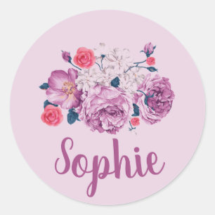Sticker Rond Sophie Nom Floral Personnalisé Fleur Vintage Fille