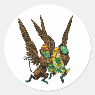 Sticker Rond Sorcier vintage de Oz, Dorothy, singes volants mal