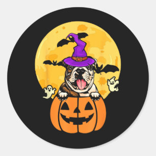 Sticker Rond Sorcière Bulldog Anglais Fauve Amoureux de Chien H