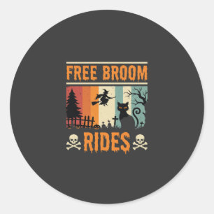 Sticker Rond Sorcière Chat de Rides de Balai Gratuits Halloween