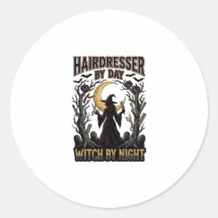 Sticker Rond Sorcière Coiffeuse Halloween Styliste de jour Desi