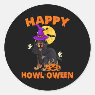 Sticker Rond Sorcière de chien Cocker Spaniel noir et feu pour 