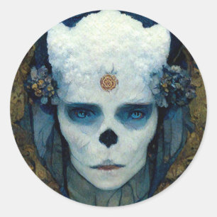Sticker Rond Sorcière de glace Imaginaire Sci-Fi Art