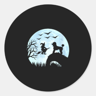 Sticker Rond Sorcière de Halloween femme caniche