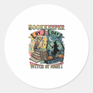 Sticker Rond Sorcière de jour de comptable Nuit d'Halloween Liv