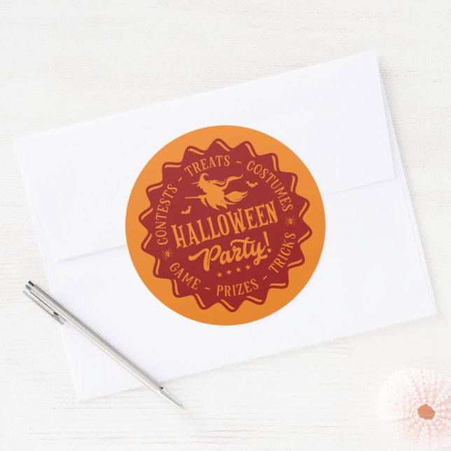 Sticker Rond Sorcière de la fête d'Halloween (Enveloppe)
