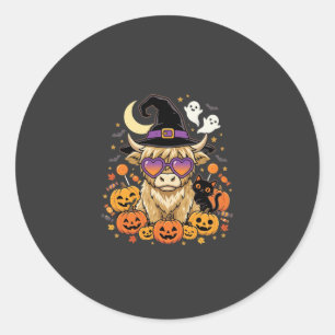 Sticker Rond Sorcière de la vache des Highlands mignonne Hallow