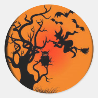 Sticker Rond Sorcière éffrayante d'Halloween