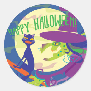Sticker Rond Sorcière heureuse de Halloween d'AUTOCOLLANT