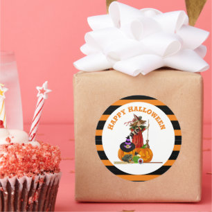 Sticker Rond Sorcière magique d'Halloween et fêtes Citrouilles