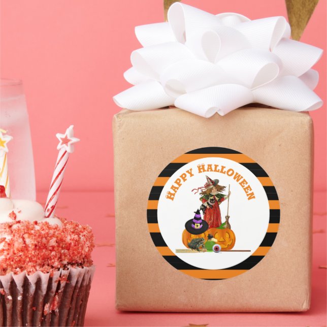 Sticker Rond Sorcière magique d'Halloween et fêtes Citrouilles (Fête)