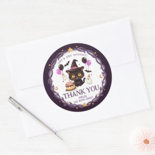 Sticker Rond Sorcière Mignonne Effrayante Chat Noir Magicien 1e