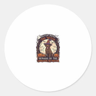 Sticker Rond Sorcière, n'importe quoi, Labrador Retriever Hallo