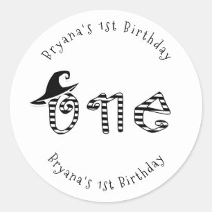 Sticker Rond Sorcière Noir Blanc Photo Halloween 1er Anniversai
