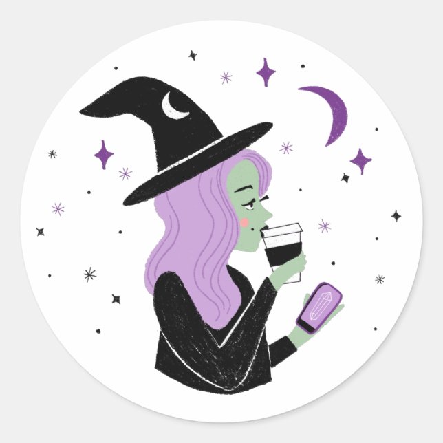 Sticker Rond Sorcière pastel mignonne de Basic Witch (Devant)