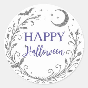 Sticker Rond Sorcière Whimsical Wiccan Halloween Pailleté Argen
