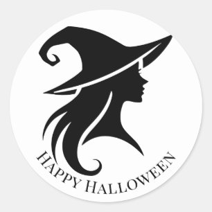 Sticker Rond Sorcière Wiccanne Chapeau Noir Fête d'Halloween