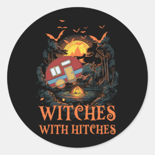 Sticker Rond Sorcières avec des hachures Halloween sorcières Ca