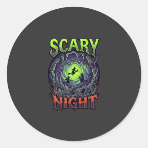 Sticker Rond Sorcières de nuit effrayantes Grotte de chauves-so