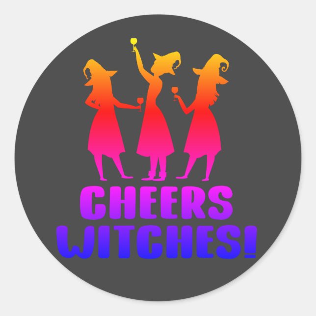 Sticker Rond Sorcières Drôle Halloween Trick ou traitement (Devant)