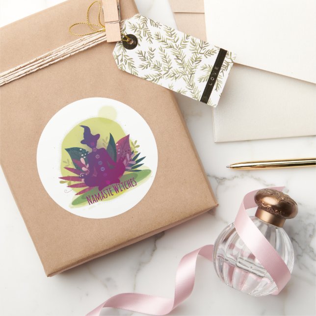 Sticker Rond Sorcières Halloween Yoga Namaste (Cadeaux)