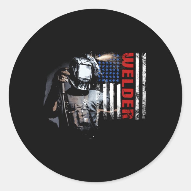 Sticker Rond Souder Américain Drapeau Américain Fière Soudure (Devant)