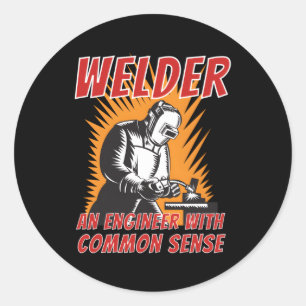 Sticker Rond Souder Un Ingénieur Avec Travailleur Métal De Sens