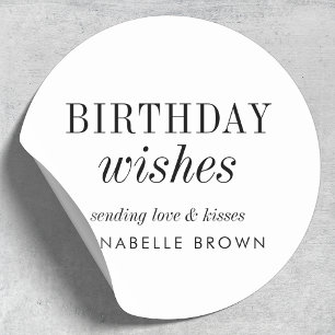 Sticker Rond Souhaits d'anniversaire Simple minimaliste noir et
