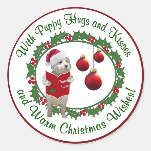 Sticker Rond Souhaits de Noël Westie Rond Seals (Devant)